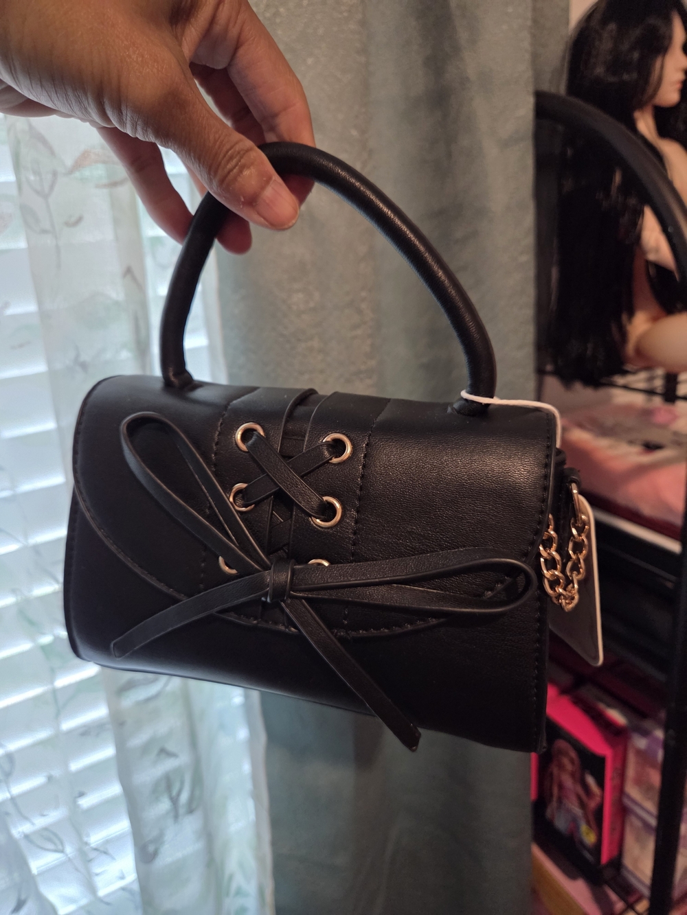 Black Mini Top-Handle Bag with Bow Accent